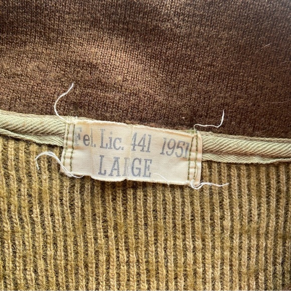 Vintage 1950s Korean War US Military 100% Wool 5 Button Sweater Army Drab - Picture 6 of 9
